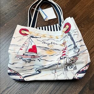Brighton Boardwalk White and Blue Tote Bag, NWT